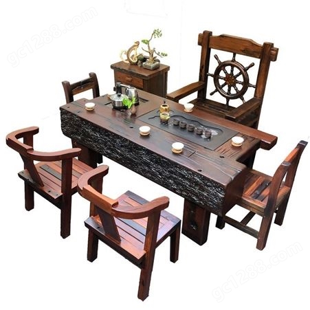 老船木组合新中式家用办公室实木茶台功夫茶具茶桌椅套装一体茶几