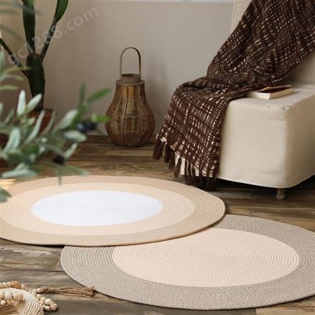 手工编织黄麻地毯圆形地垫家用客厅卧室茶几毯床边毯日式简约风格