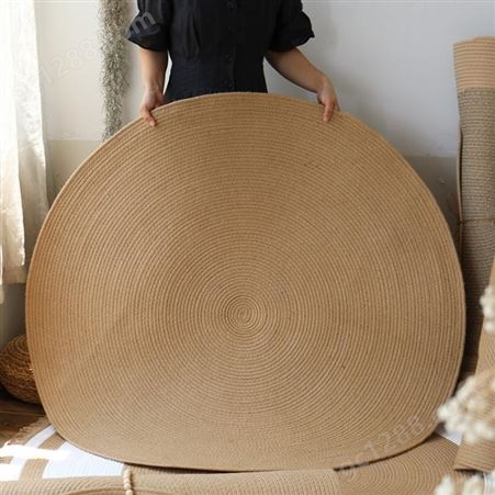 手工编织黄麻地毯圆形地垫家用客厅卧室茶几毯床边毯日式简约风格